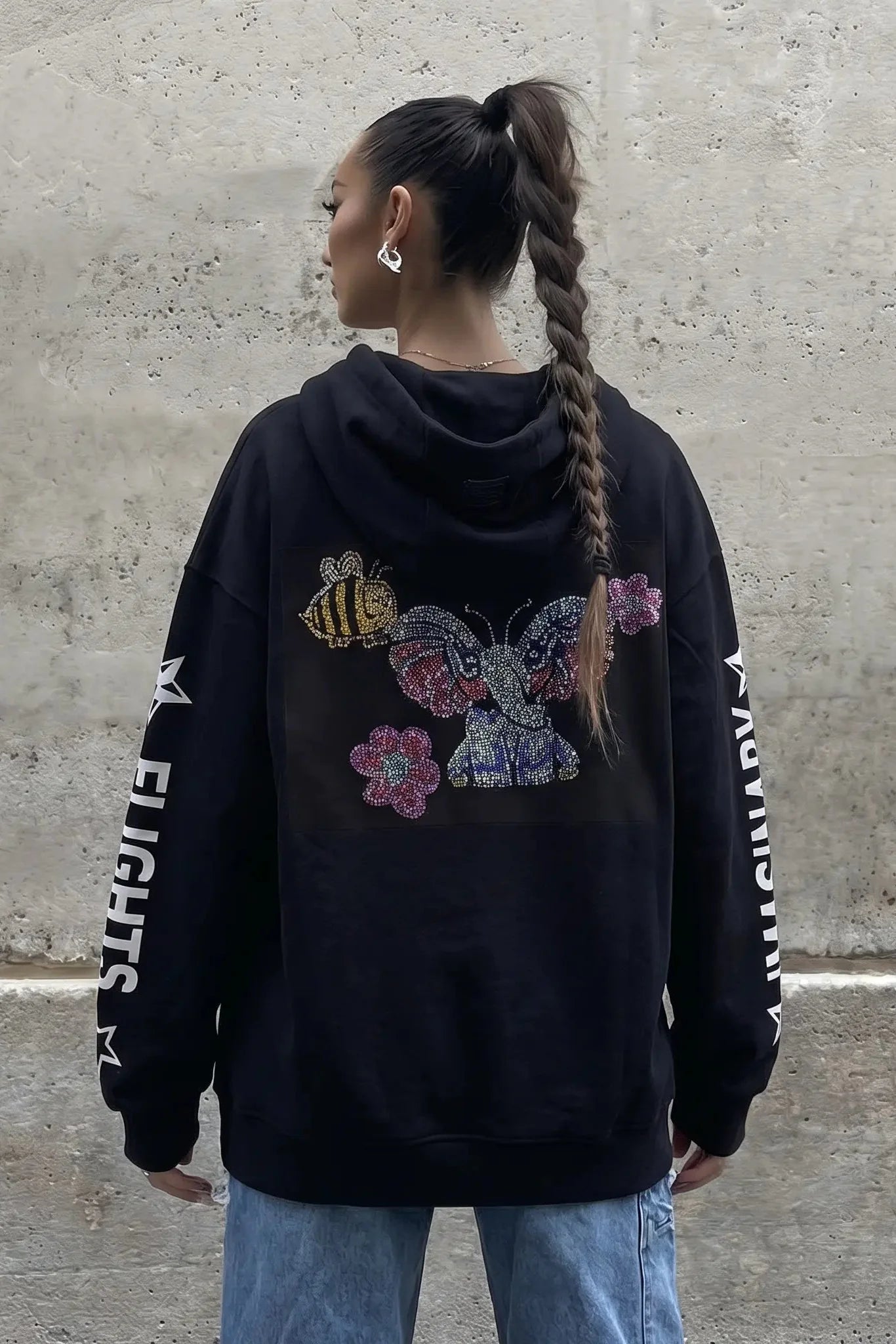 TCH Rhinestone Butterfly Elephant Hoodie: An Elegant Fairytale in the Front, a Playful Dream in the Back