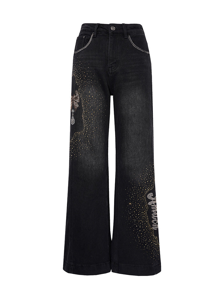 TCH Rhinestone Galaxy Party Wide Leg Jeans: When Denim Meets the Stars, Every Step Feels Like Walking Through the Milky Way