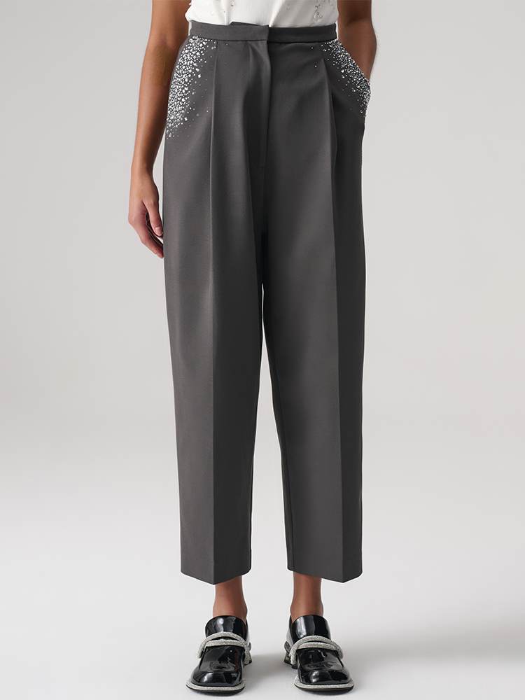TCH Rhinestone Straight Pleated Trousers: When Classic Tailoring Meets Sparkling Details, Everyday Sophistication Takes on a New Definition