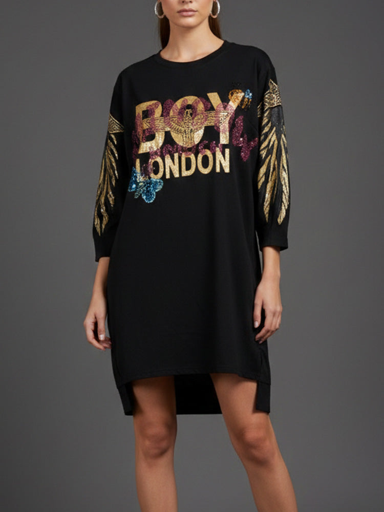 TCH Winged Graphic Half Sleeve Dress: When Street Silhouette Meets Shining Wings, the Highlight Reveals When You Turn Around