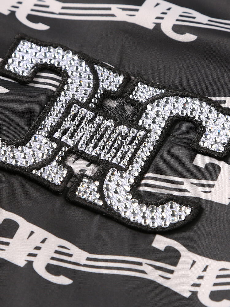 TCH Rhinestone Letter Print Zip Up Bomber Jacket