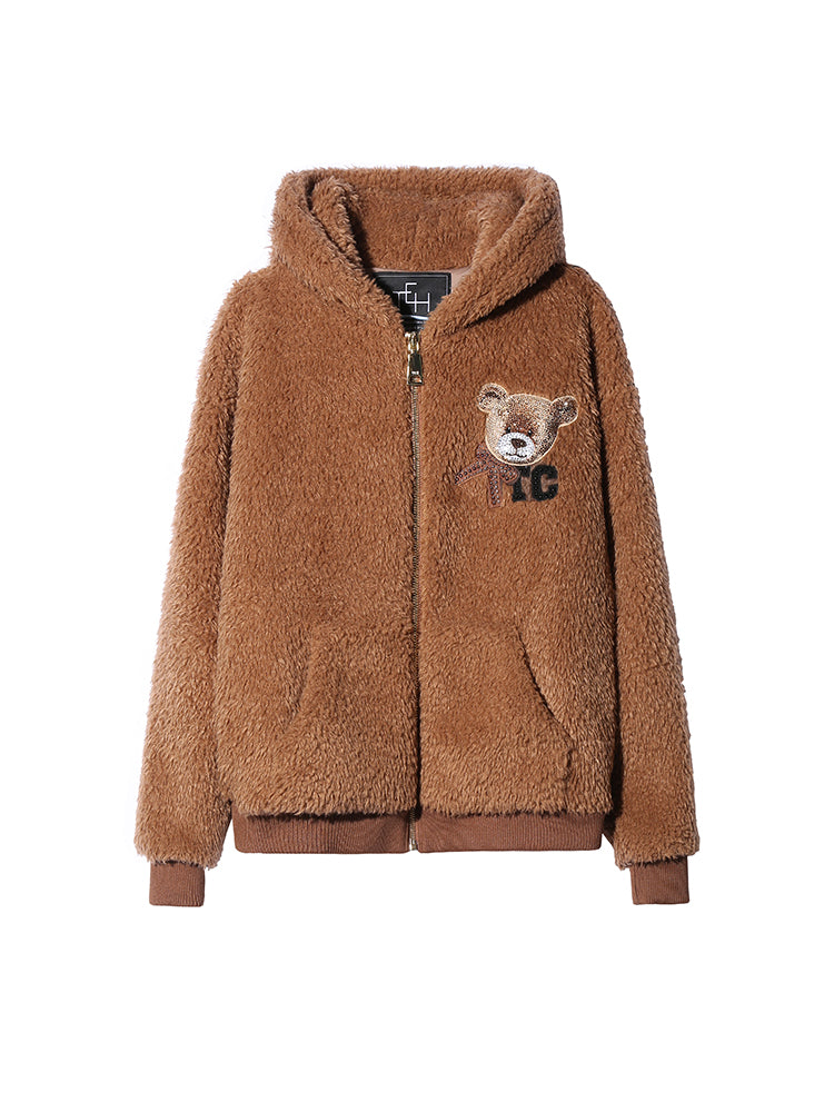TCH Teddy Bear Rhinestone Sherpa Hooded Jacket