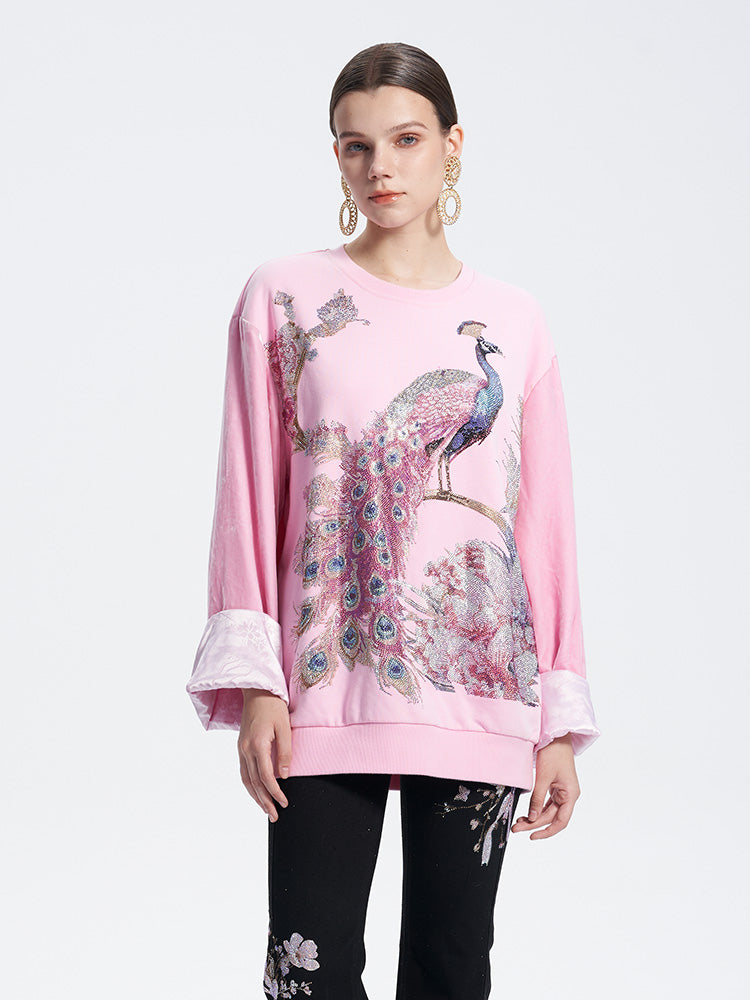 TCH Luxury Rhinestone Peacock Graphic Pullover Top