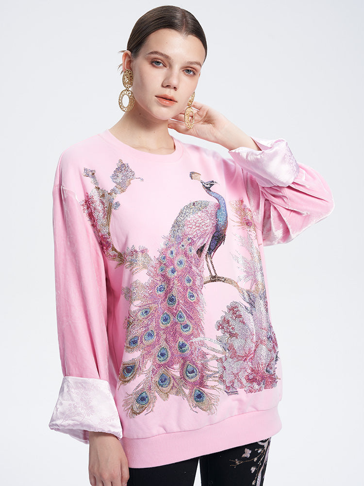 TCH Luxury Rhinestone Peacock Graphic Pullover Top
