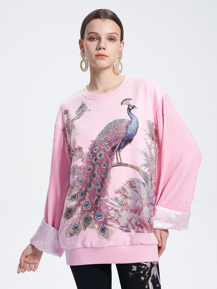 TCH Luxury Rhinestone Peacock Graphic Pullover Top