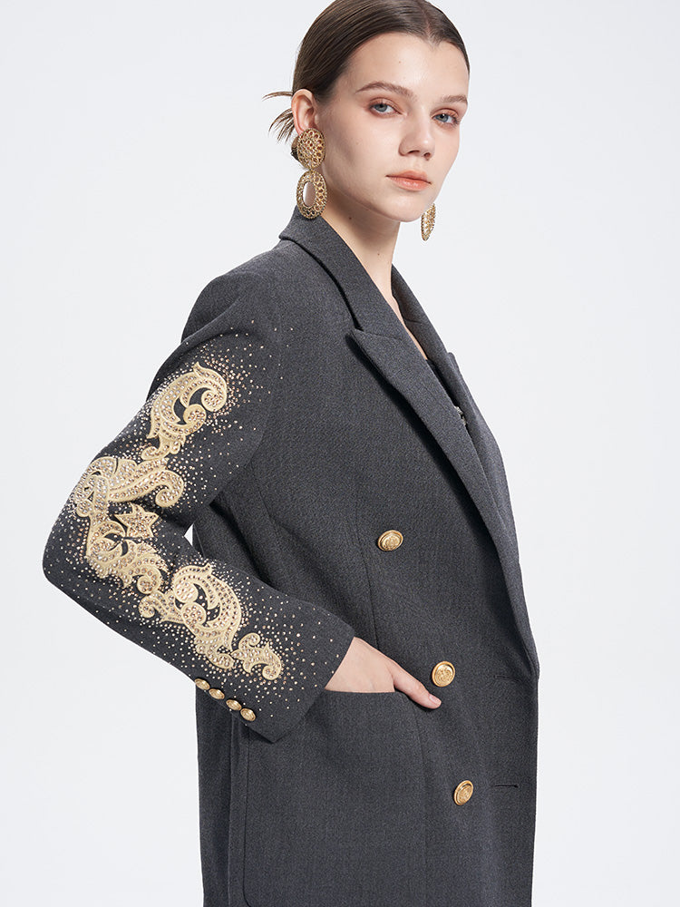 TCH Rhinestone Double Breasted Sparkling Graphic Blazer