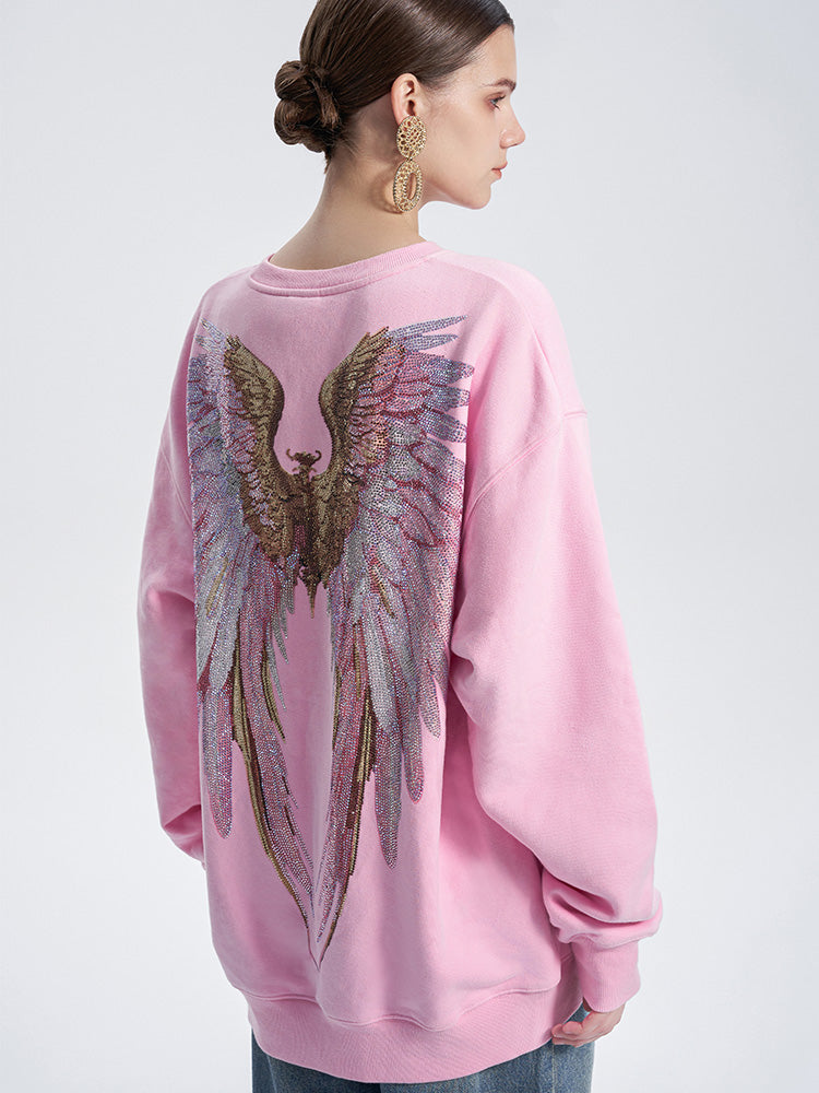 TCH Cross Graphic Rhinestone Wings Sweatshirt