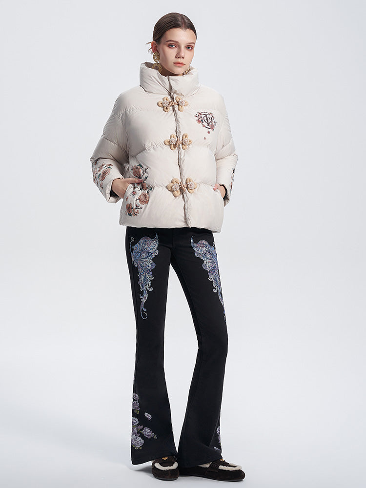 TCH Rhinestone Graphic Flower Puffy Winter Coat