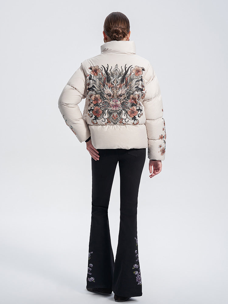 TCH Rhinestone Graphic Flower Puffy Winter Coat