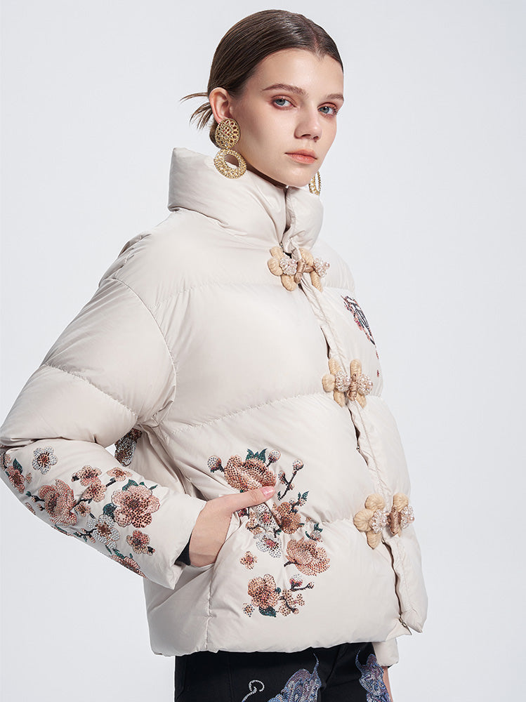 TCH Rhinestone Graphic Flower Puffy Winter Coat