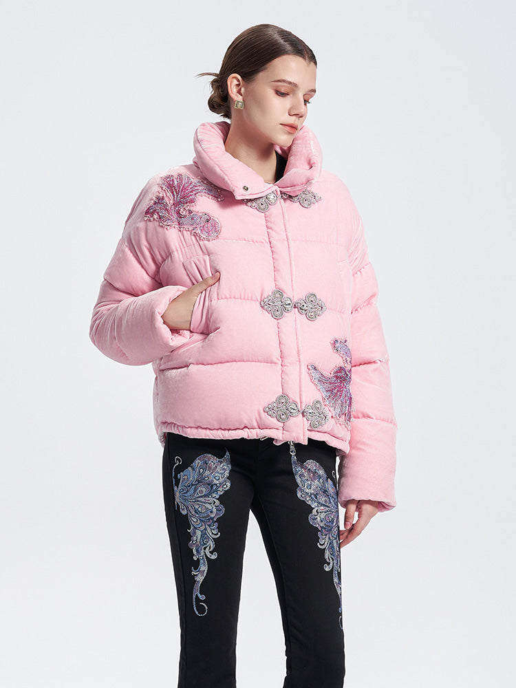 TCH Rhinestone Fish Retro Puffy Winter Coat