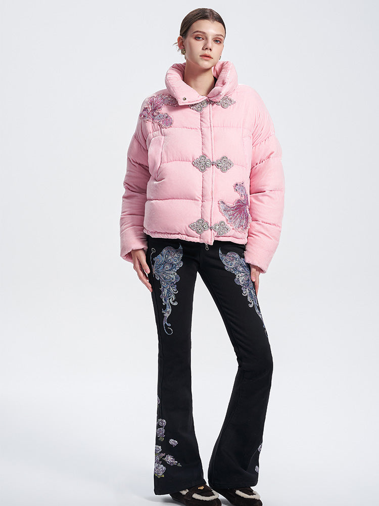TCH Rhinestone Fish Retro Puffy Winter Coat