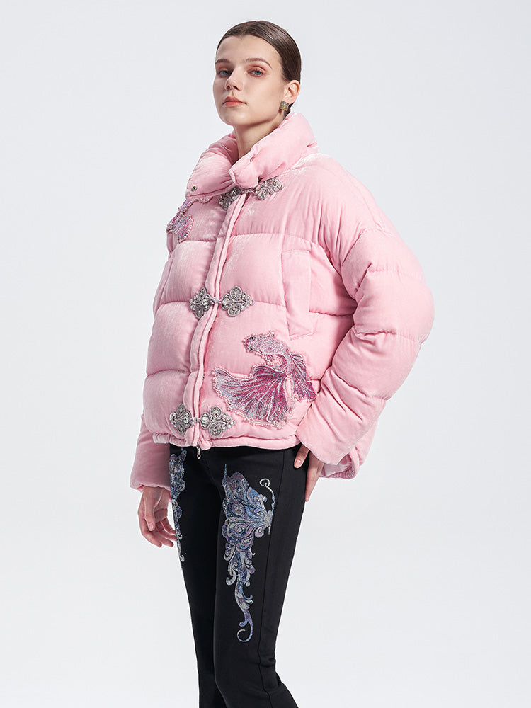 TCH Rhinestone Fish Retro Puffy Winter Coat