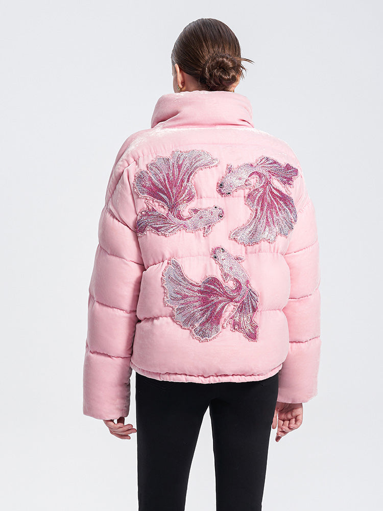 TCH Rhinestone Fish Retro Puffy Winter Coat
