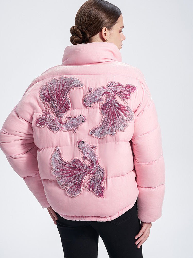 TCH Rhinestone Fish Retro Puffy Winter Coat