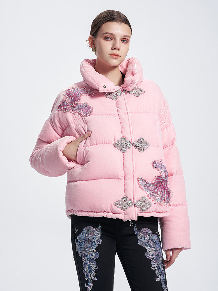 TCH Rhinestone Fish Retro Puffy Winter Coat
