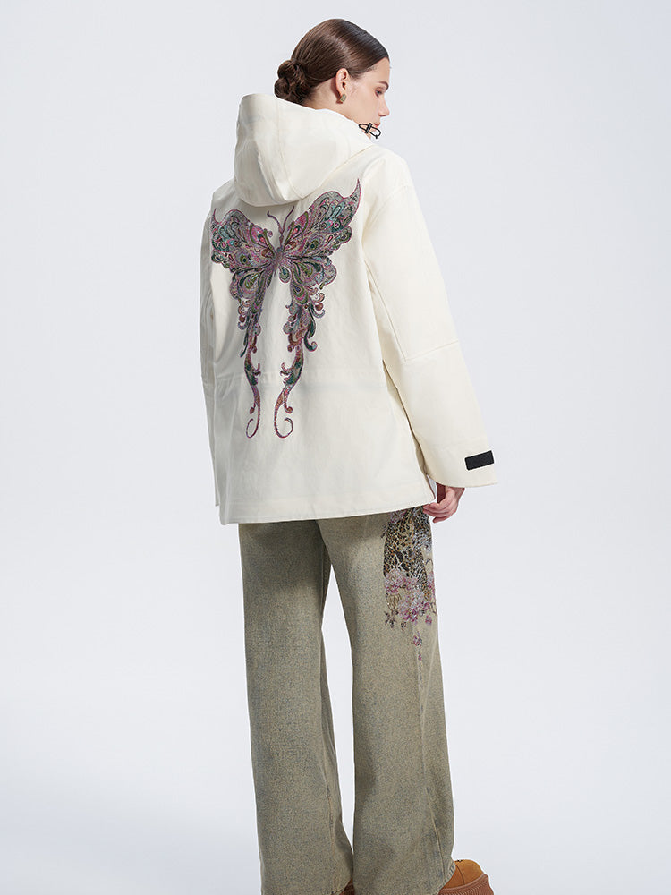 TCH Rhinestone Butterfly Relaxed Hooded Down Jacket
