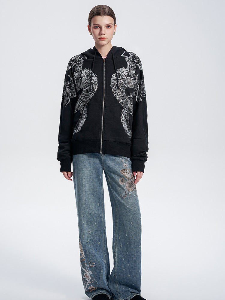 TCH Unisex Rhinestone Dragon Graphic Fleece Hoodie
