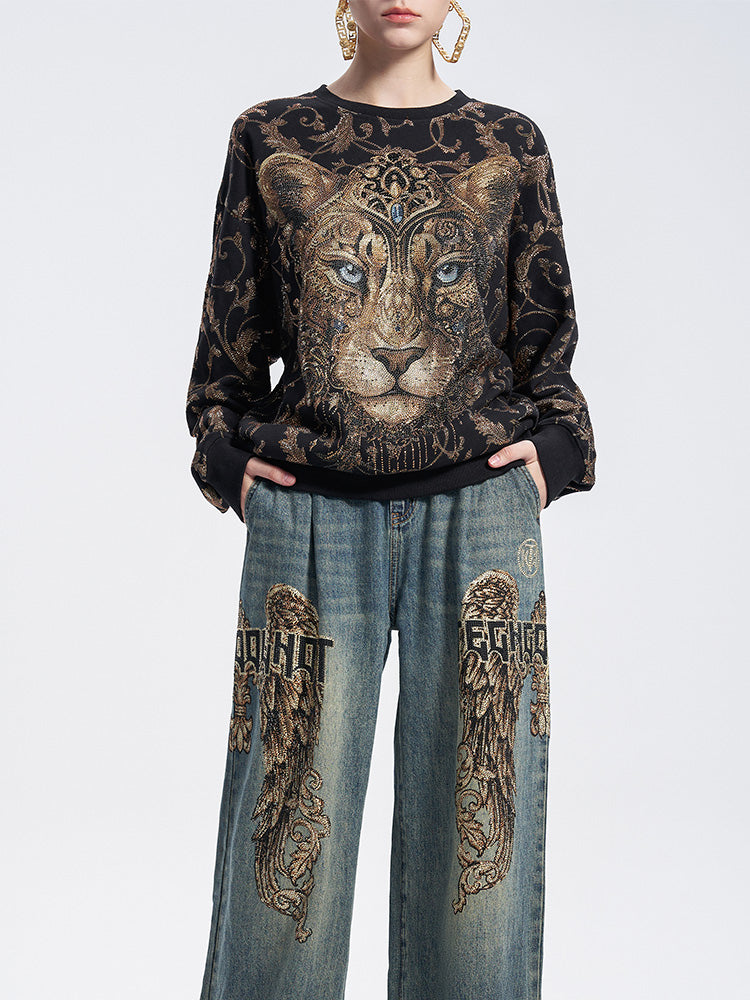 TCH Luxury Baroque Rhinestone Lion Sweatshirt