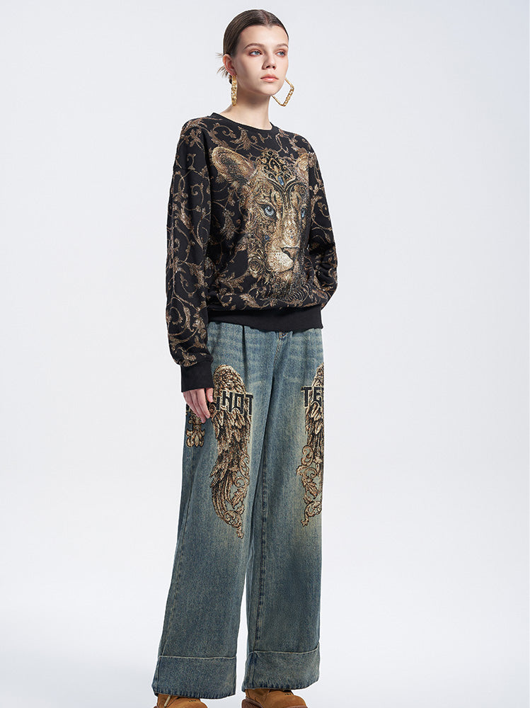 TCH Luxury Baroque Rhinestone Lion Sweatshirt