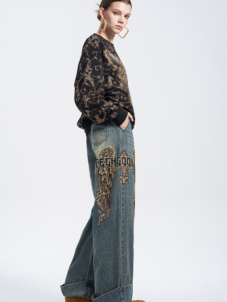 TCH Luxury Baroque Rhinestone Lion Sweatshirt