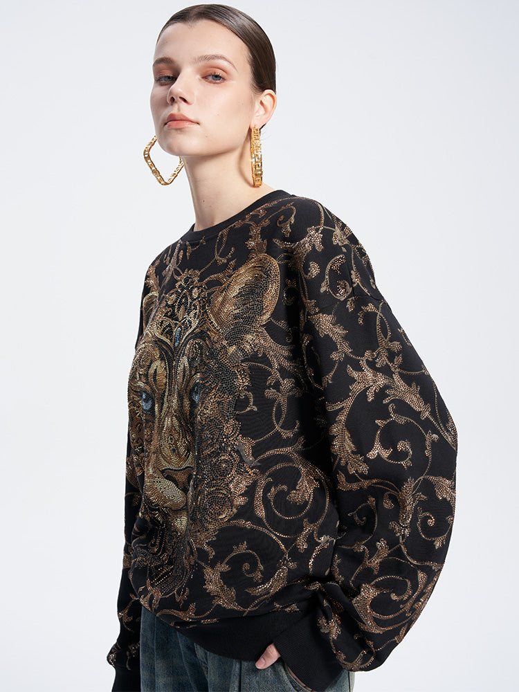 TCH Luxury Baroque Rhinestone Lion Sweatshirt