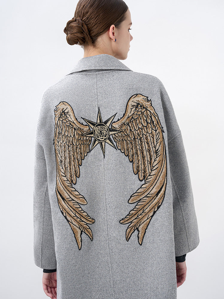 TCH Wings Rhinestone Wool Trench Coat with Gray