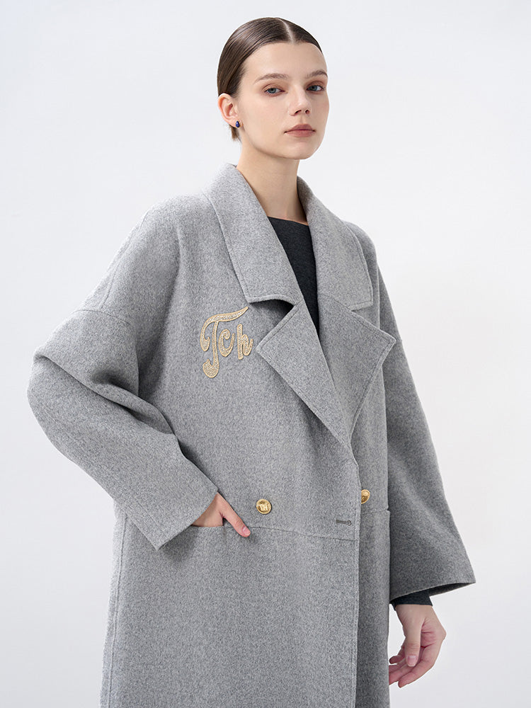 TCH Wings Rhinestone Wool Trench Coat with Gray
