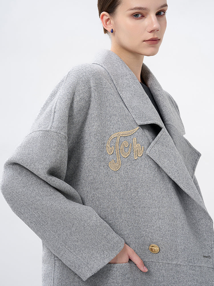 TCH Wings Rhinestone Wool Trench Coat with Gray