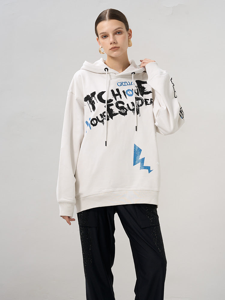 TCH Rhinestone Graffiti Hoodie Sweatshirt in White