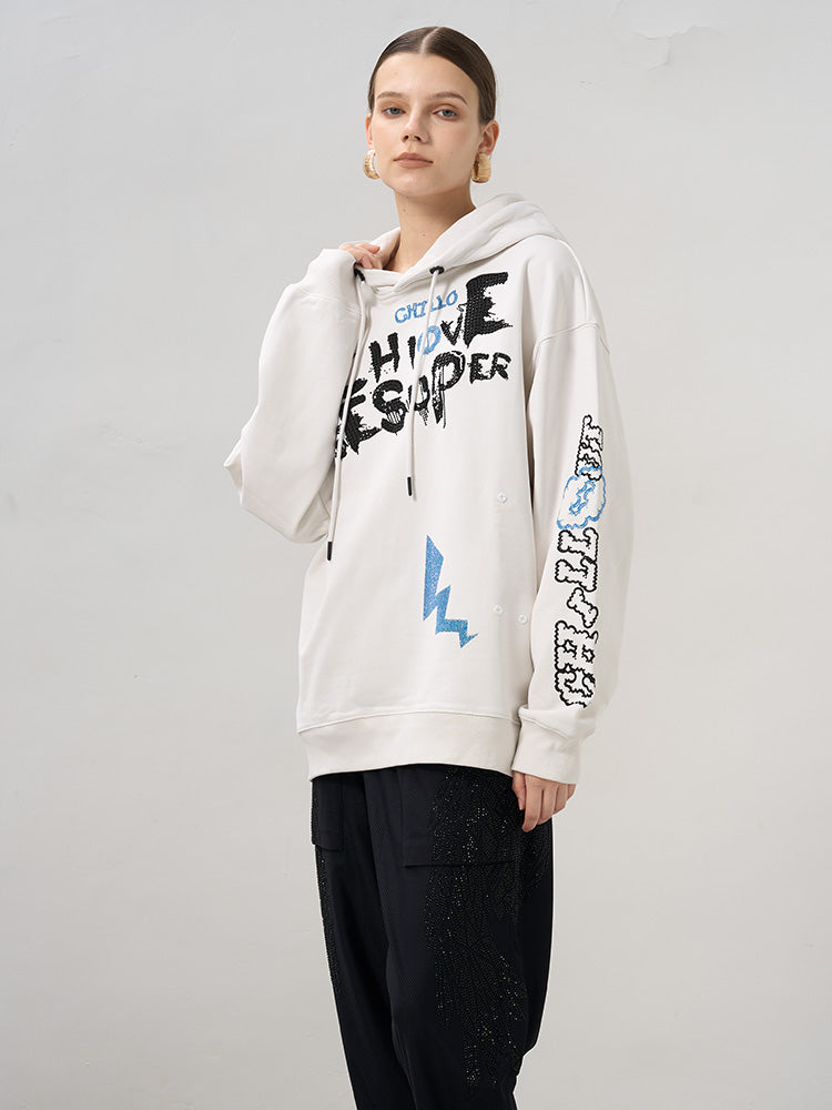TCH Rhinestone Graffiti Hoodie Sweatshirt in White