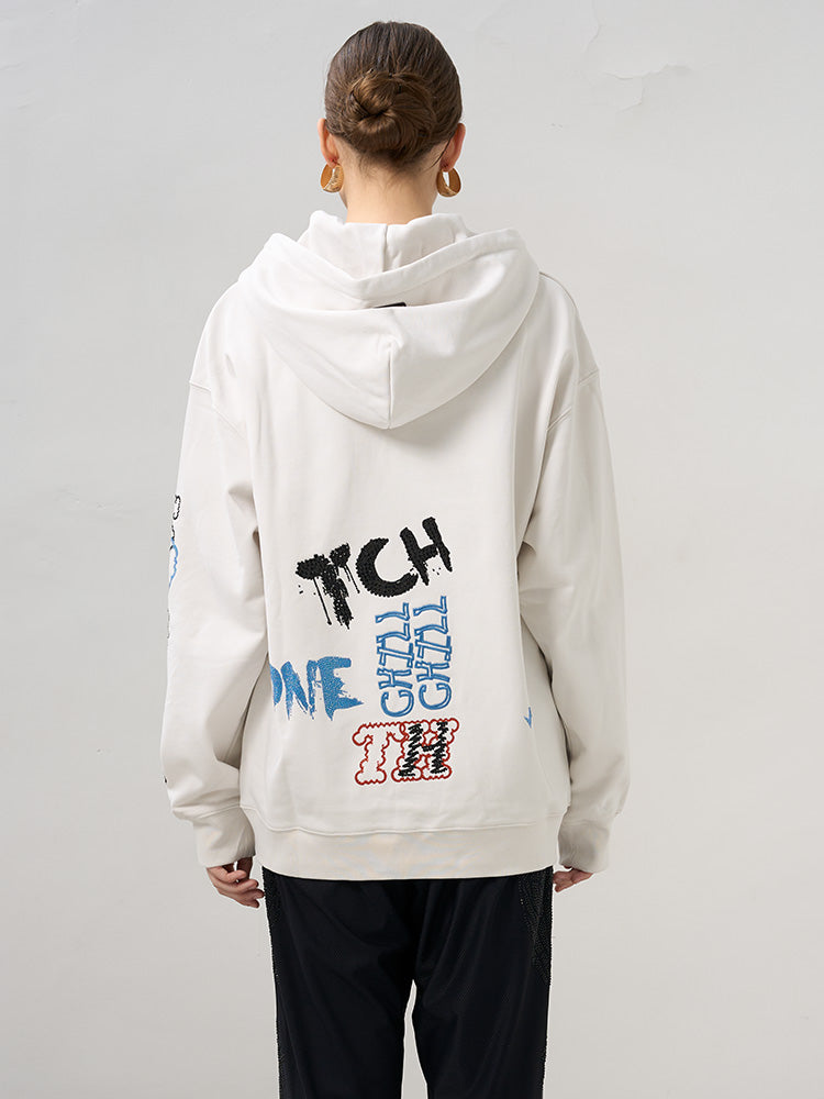 TCH Rhinestone Graffiti Hoodie Sweatshirt in White