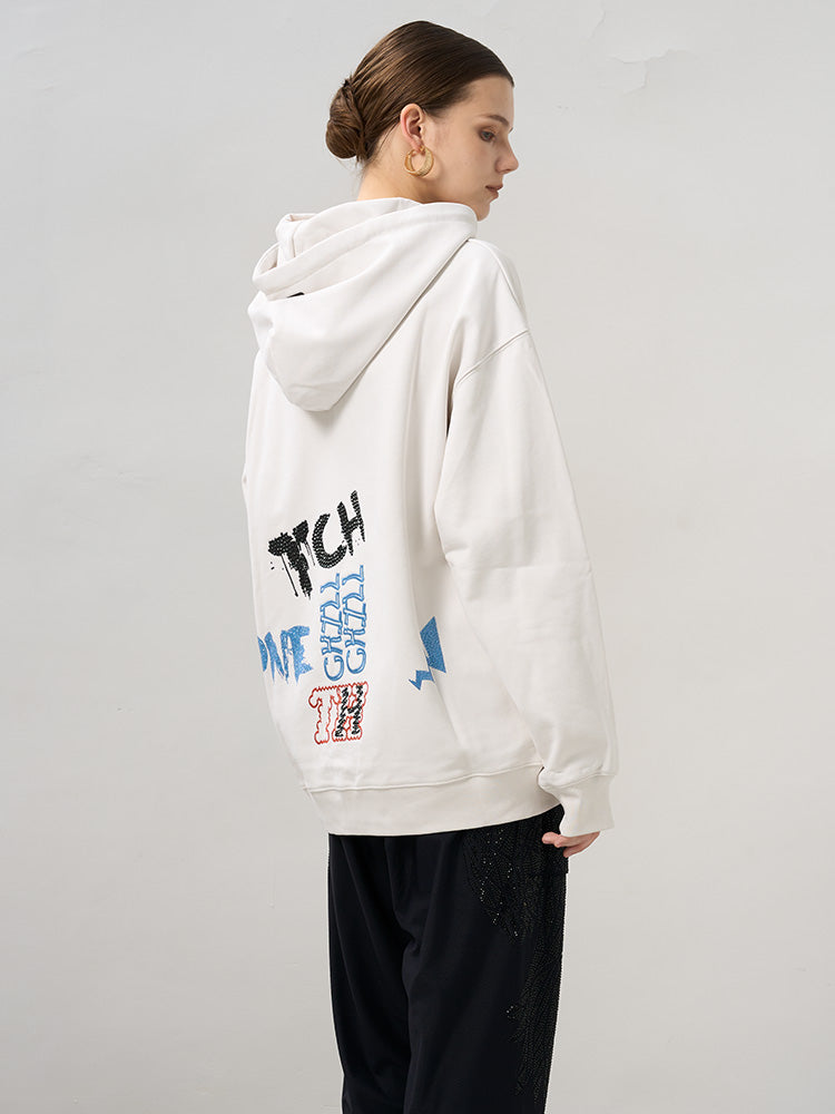 TCH Rhinestone Graffiti Hoodie Sweatshirt in White