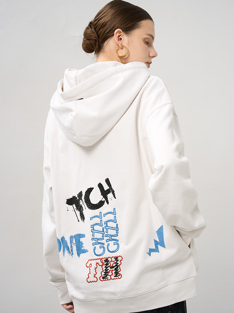 TCH Rhinestone Graffiti Hoodie Sweatshirt in White