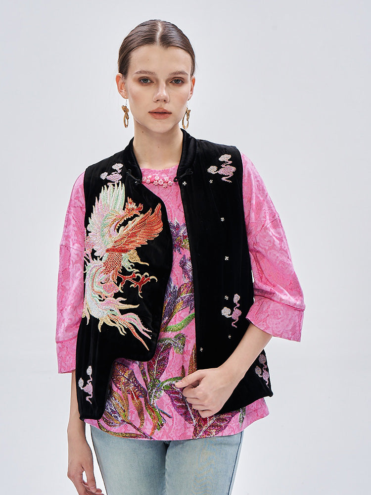 TCH Pattern Embroidered Rhinestone Vintage Vest