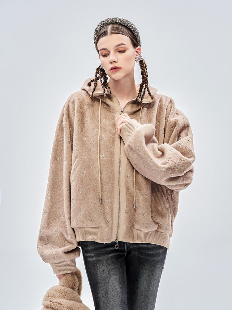 TCH Rhinestone Faux Fur Hooded Jacket
