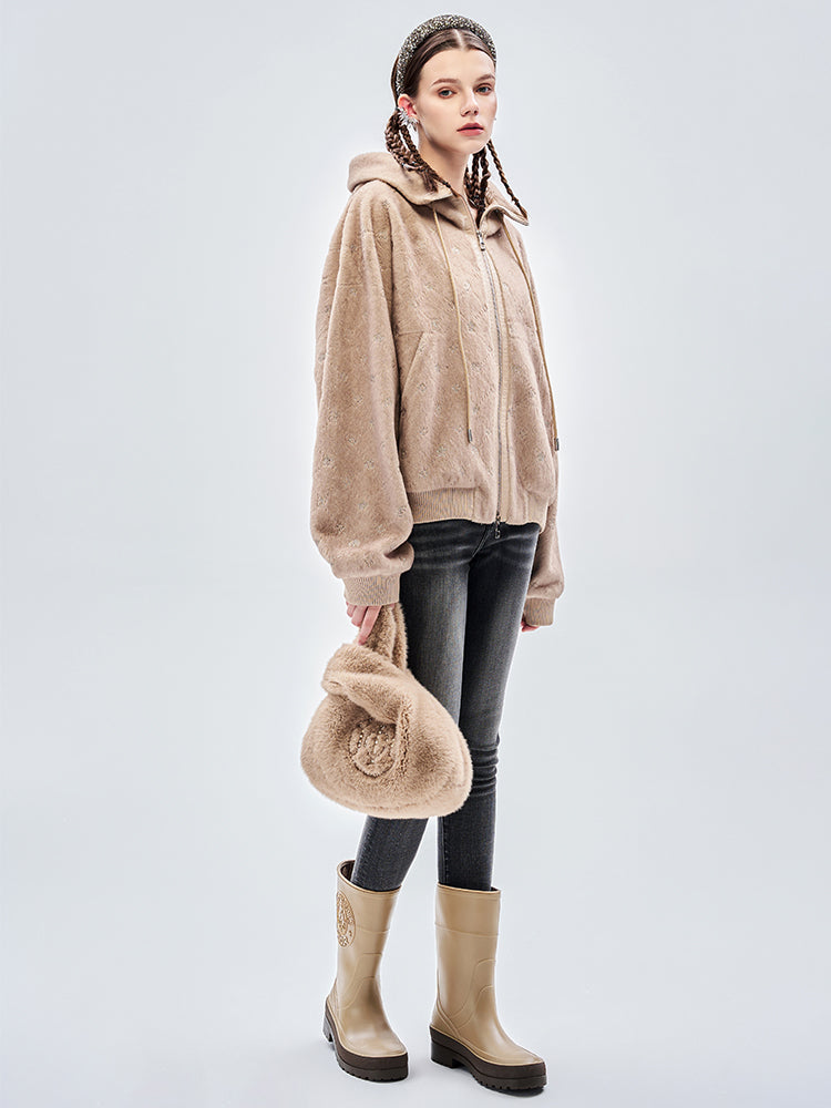 TCH Rhinestone Faux Fur Hooded Jacket
