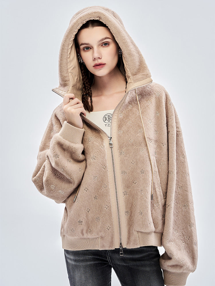 TCH Rhinestone Faux Fur Hooded Jacket