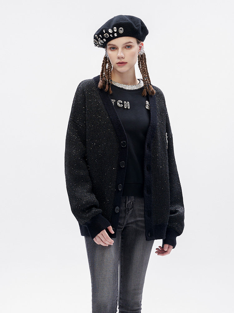 TCH Rhinestone Black Bell Sleeve Cardigan