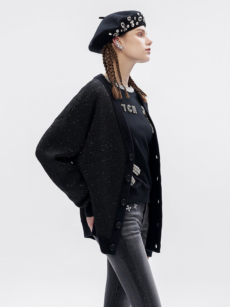 TCH Rhinestone Black Bell Sleeve Cardigan