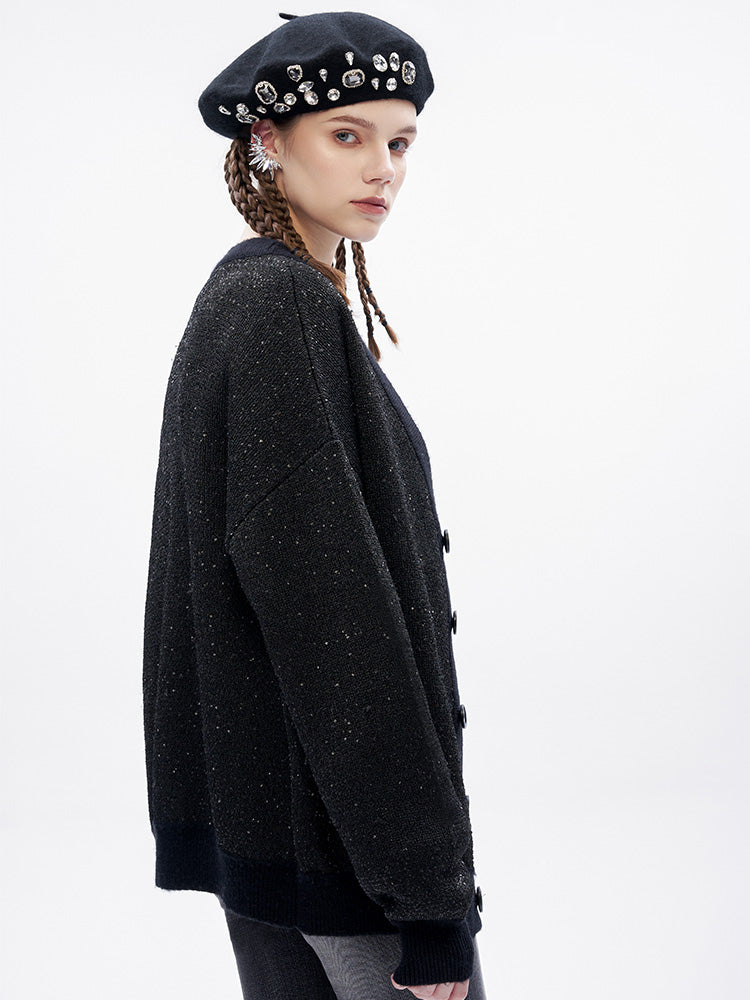 TCH Rhinestone Black Bell Sleeve Cardigan
