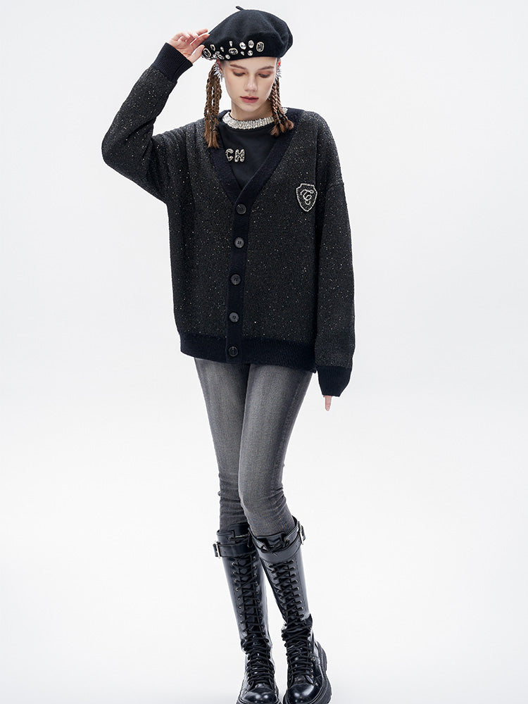 TCH Rhinestone Black Bell Sleeve Cardigan
