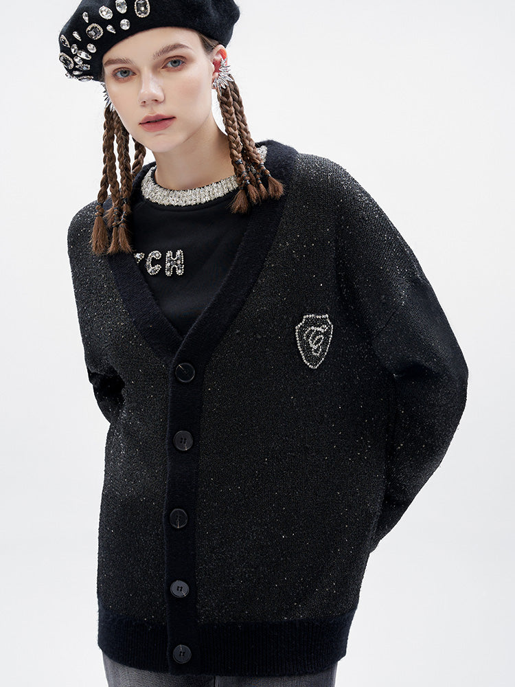 TCH Rhinestone Black Bell Sleeve Cardigan