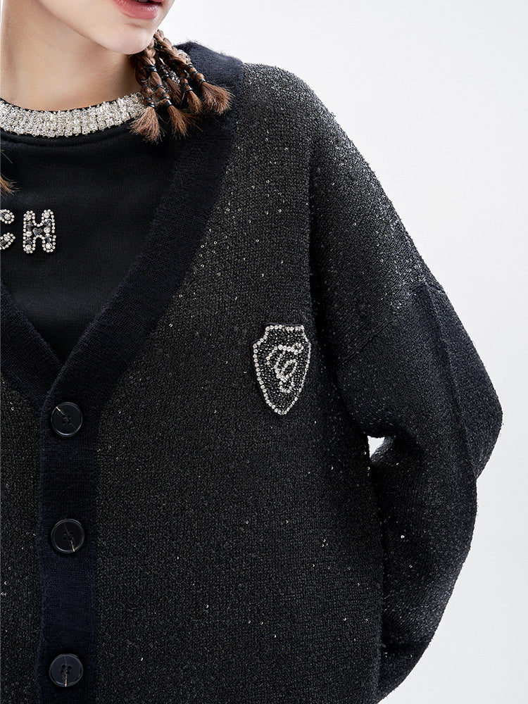 TCH Rhinestone Black Bell Sleeve Cardigan