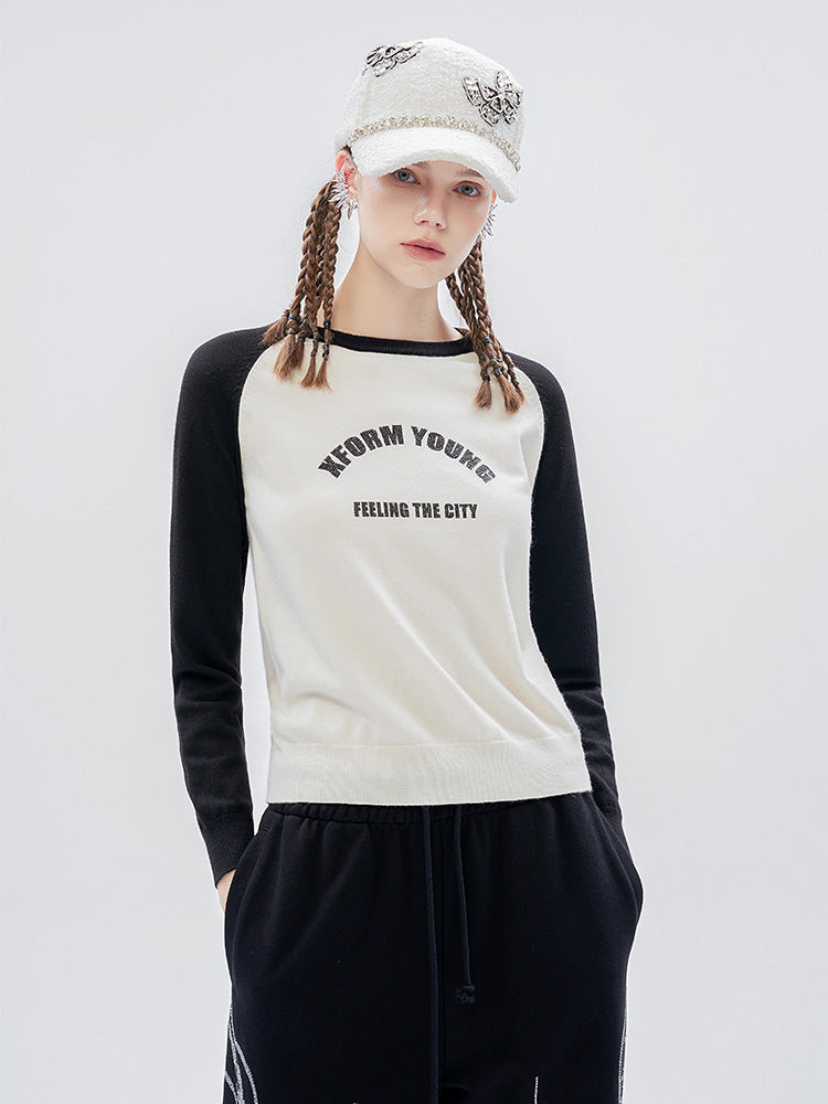 TCH Rhinestone Contrast Raglan Sleeve Sweatshirt