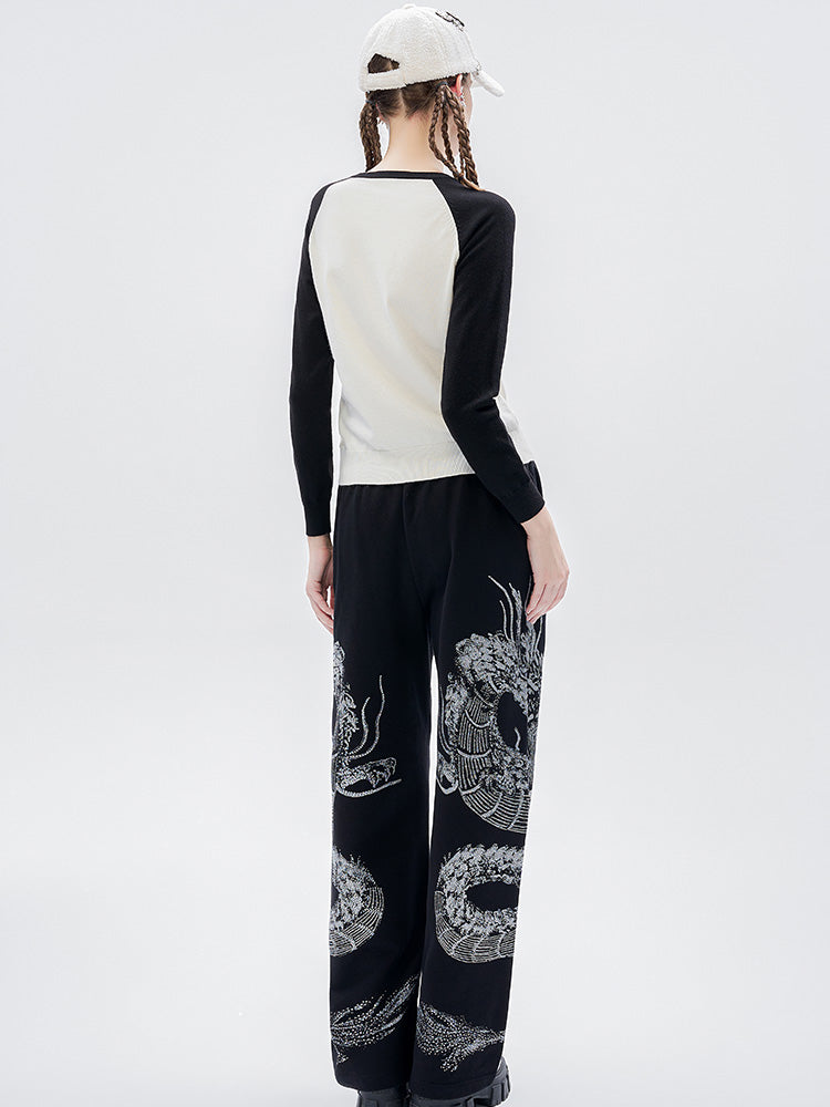 TCH Rhinestone Contrast Raglan Sleeve Sweatshirt
