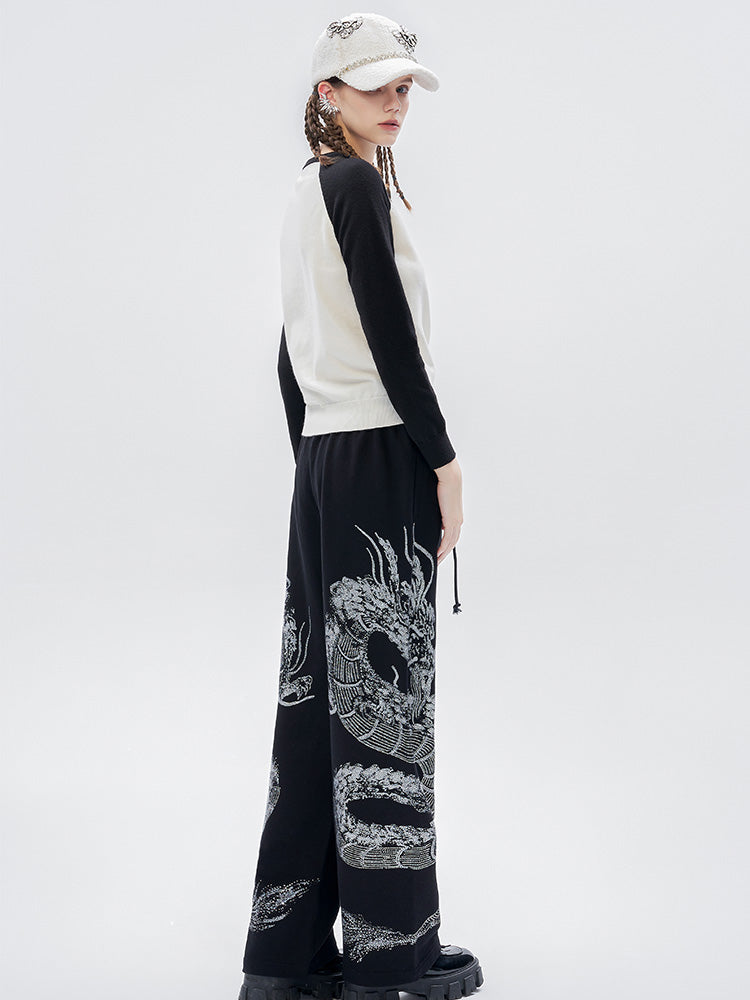 TCH Rhinestone Contrast Raglan Sleeve Sweatshirt