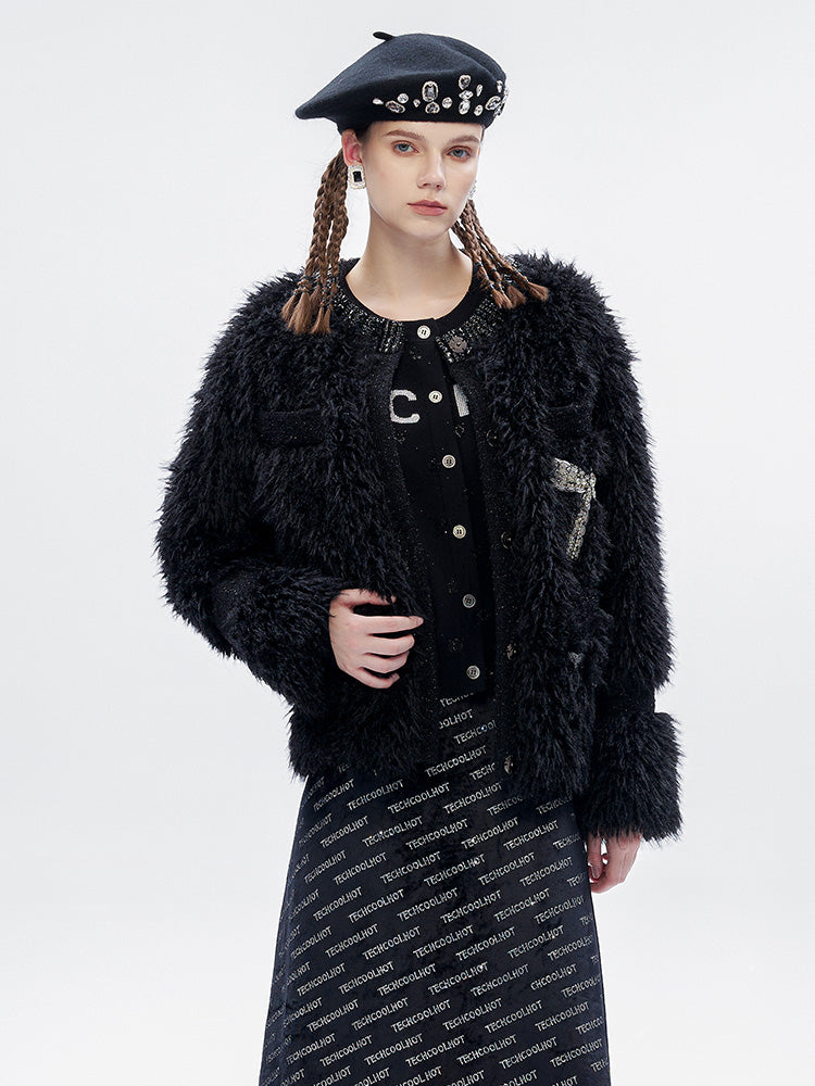 TCH Rhinestone Faux Fur Wings Cardigan Jacket