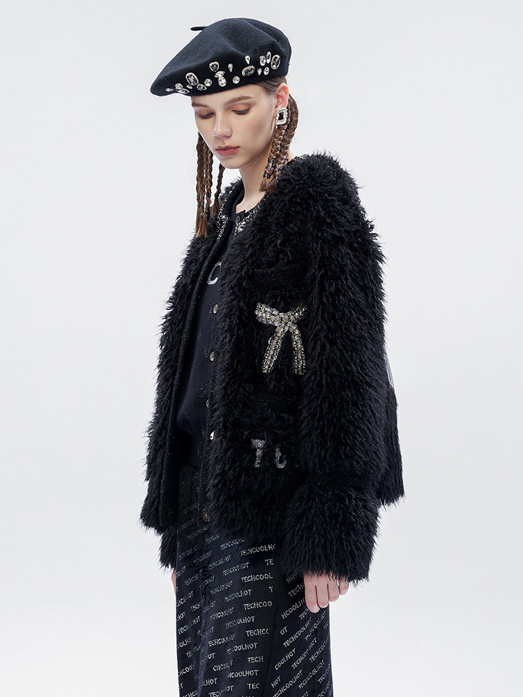 TCH Rhinestone Faux Fur Wings Cardigan Jacket
