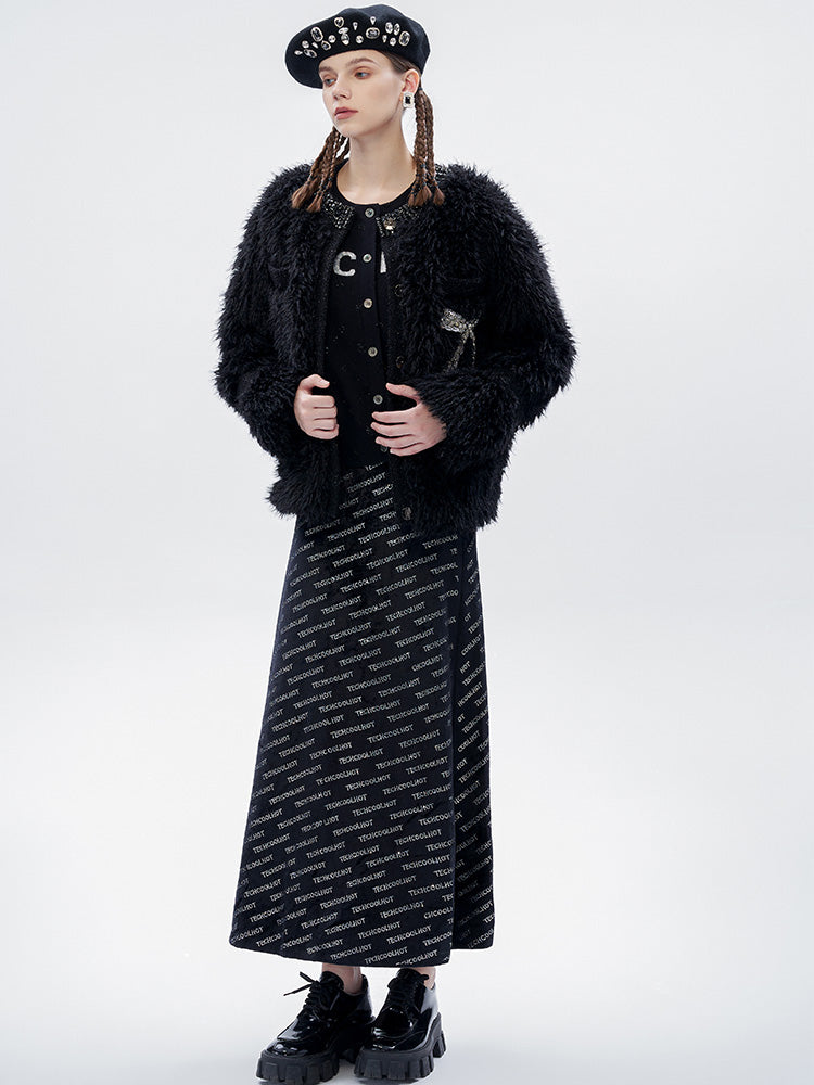 TCH Rhinestone Faux Fur Wings Cardigan Jacket